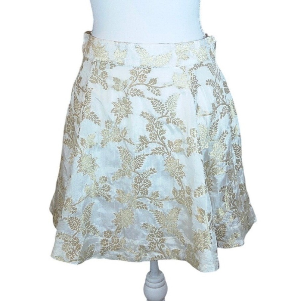 by TiMo White Gold Metallic Floral Brocade Mini Skirt Womens Size S Luxe Elegant - Picture 3 of 13